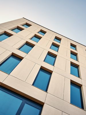 Facade of office building with windows